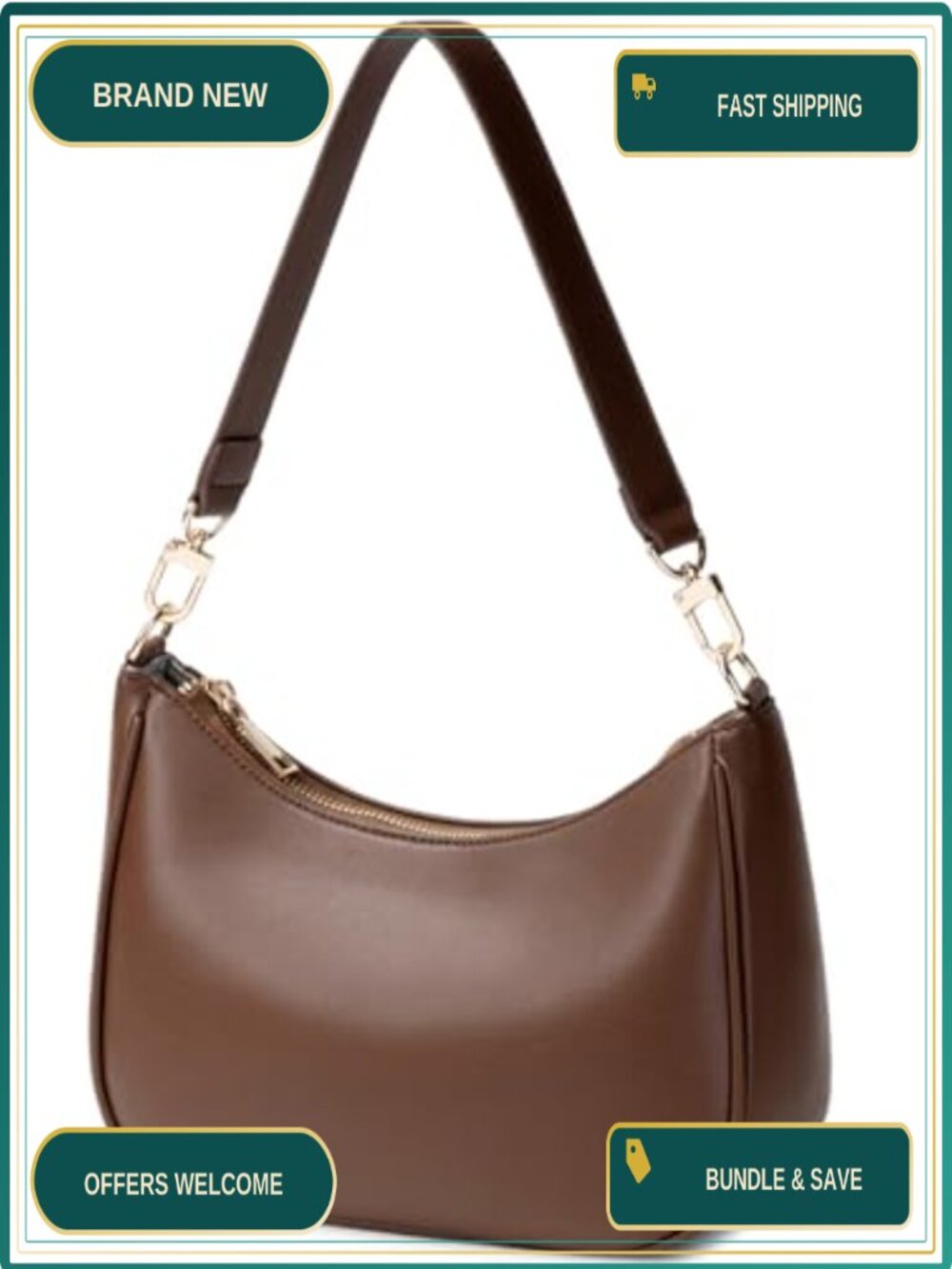 PU Leather Hobo Shoulder Bag Mini Tote Clutch Purse with Zipper Closure